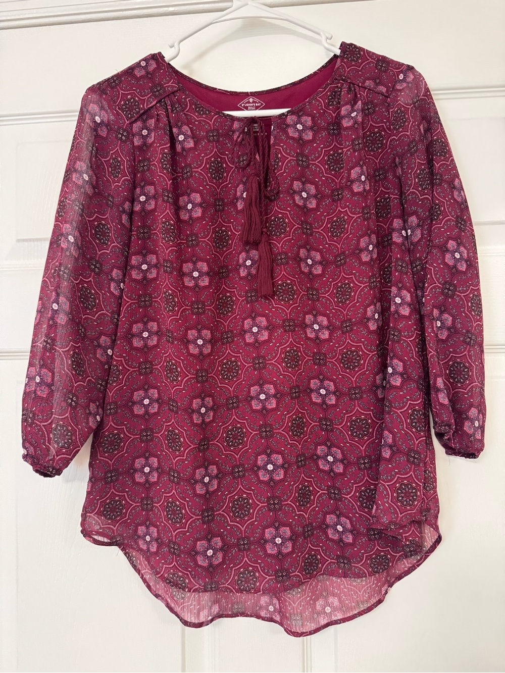 St. John's Bay Burgundy Floral Tie-Front Blouse